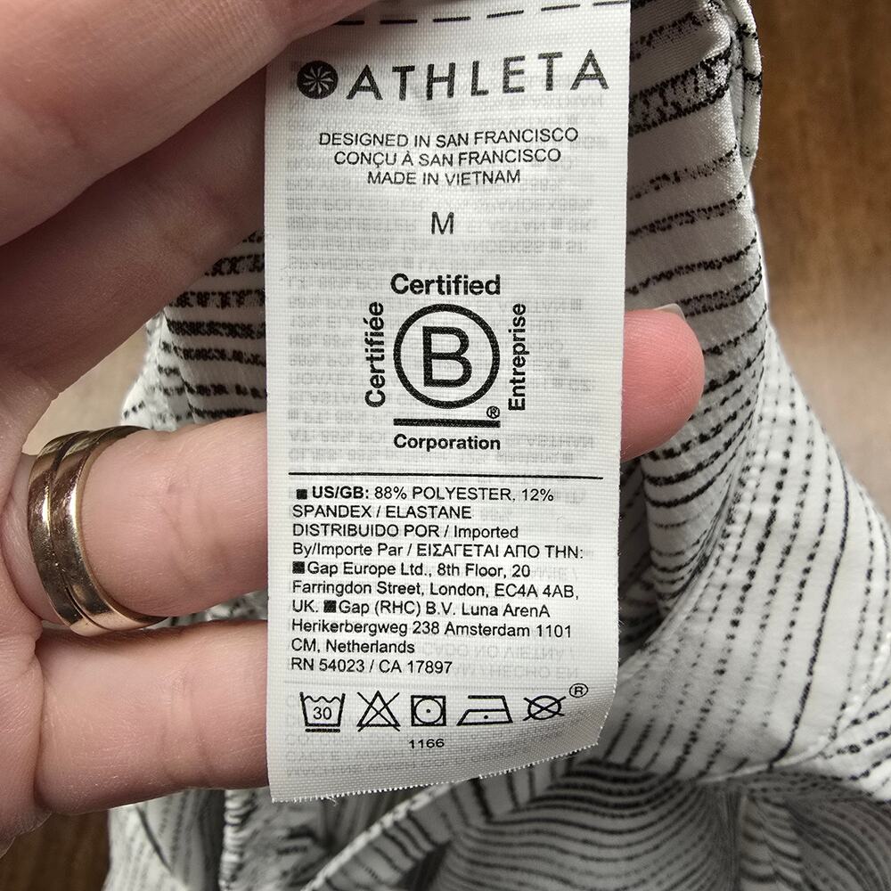 Women's Athleta Black & White Striped Criss Cross Back Athletic Tank | Size Med - Picture 10 of 11
